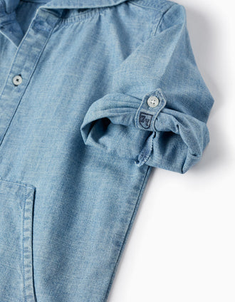 Chemise en jean en coton avec capuche pour garçon, Bleu