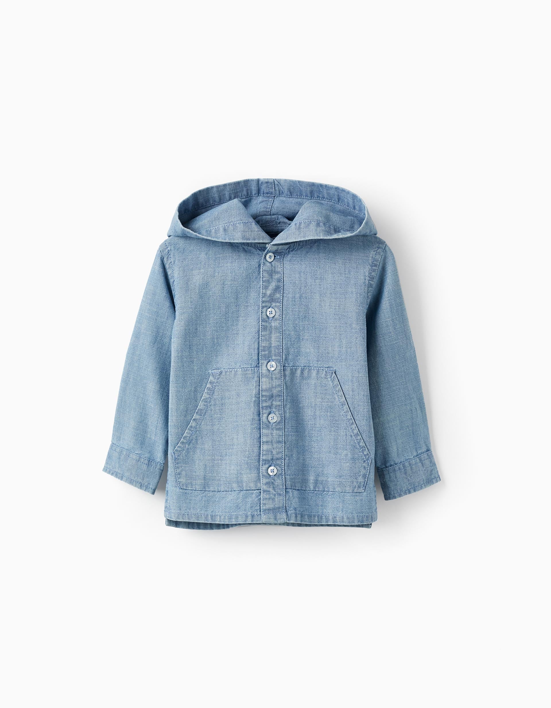 Cotton Denim Shirt with Hood for Baby Boys, Blue