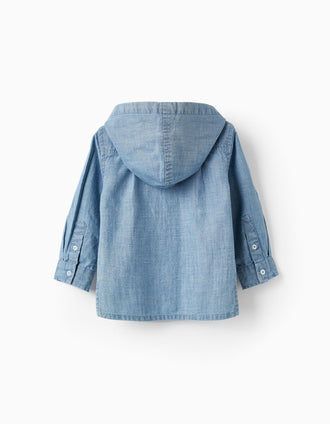 Chemise en jean en coton avec capuche pour bébé garçon, Bleu