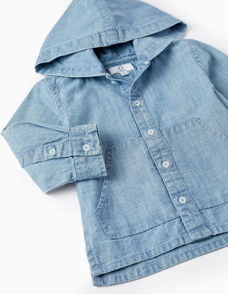 Chemise en jean en coton avec capuche pour bébé garçon, Bleu