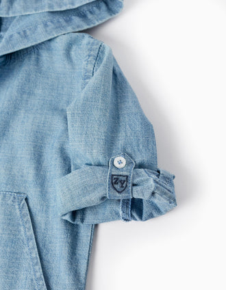 Chemise en jean en coton avec capuche pour bébé garçon, Bleu