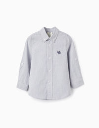 Camisa a Rayas de Algodón para Bebé Niño, Blanco/Gris