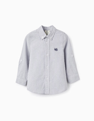 Chemise à rayures en coton pour bébé garçon, Blanc/Gris