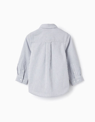 Chemise à rayures en coton pour bébé garçon, Blanc/Gris