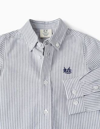 Chemise à rayures en coton pour bébé garçon, Blanc/Gris