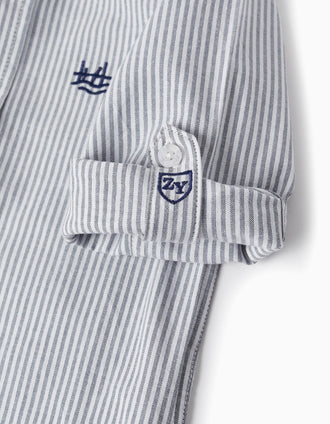 Chemise à rayures en coton pour bébé garçon, Blanc/Gris