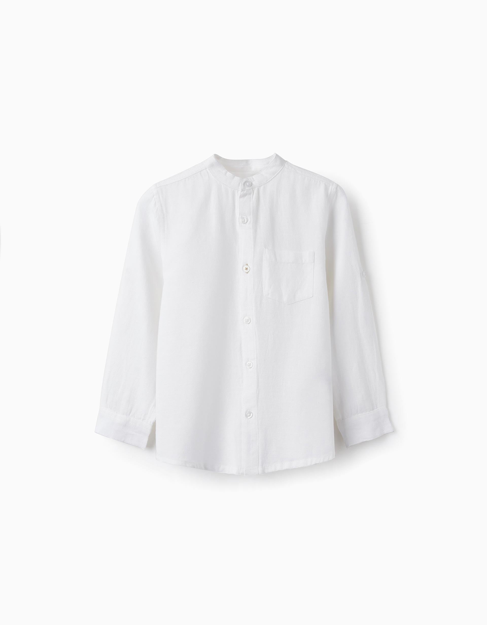 Long Sleeve Linen Shirt for Boys, White