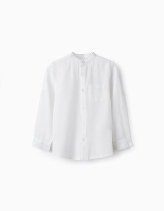Chemise à manches longues en lin pour garçon, Blanc