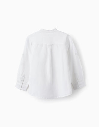 Camisa de Manga Larga de Lino para Niño, Blanco