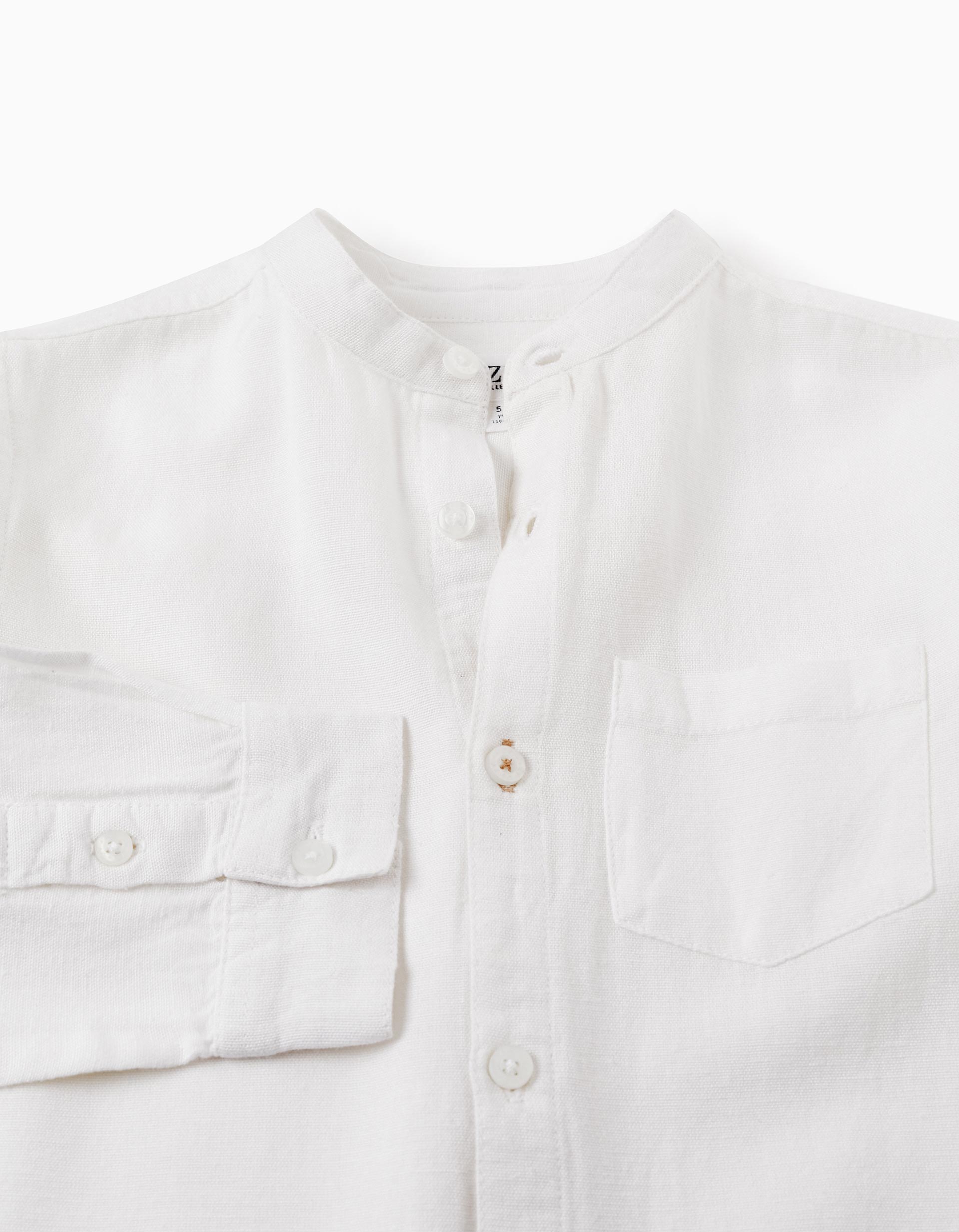 Long Sleeve Linen Shirt for Boys, White