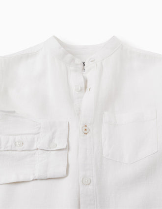 Chemise à manches longues en lin pour garçon, Blanc