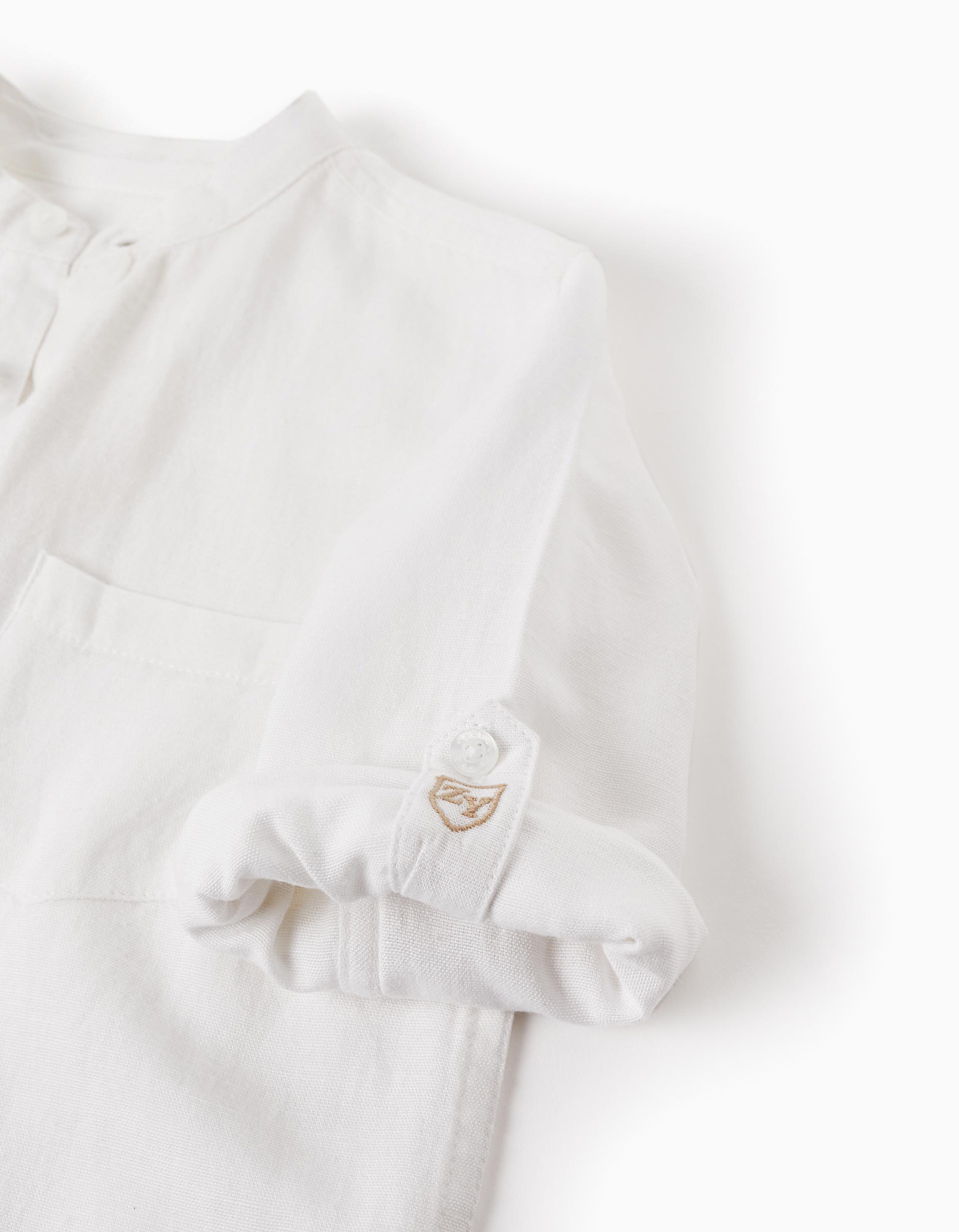 Long Sleeve Linen Shirt for Boys, White