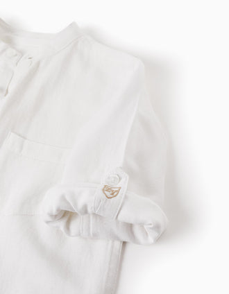 Camisa de Manga Larga de Lino para Niño, Blanco