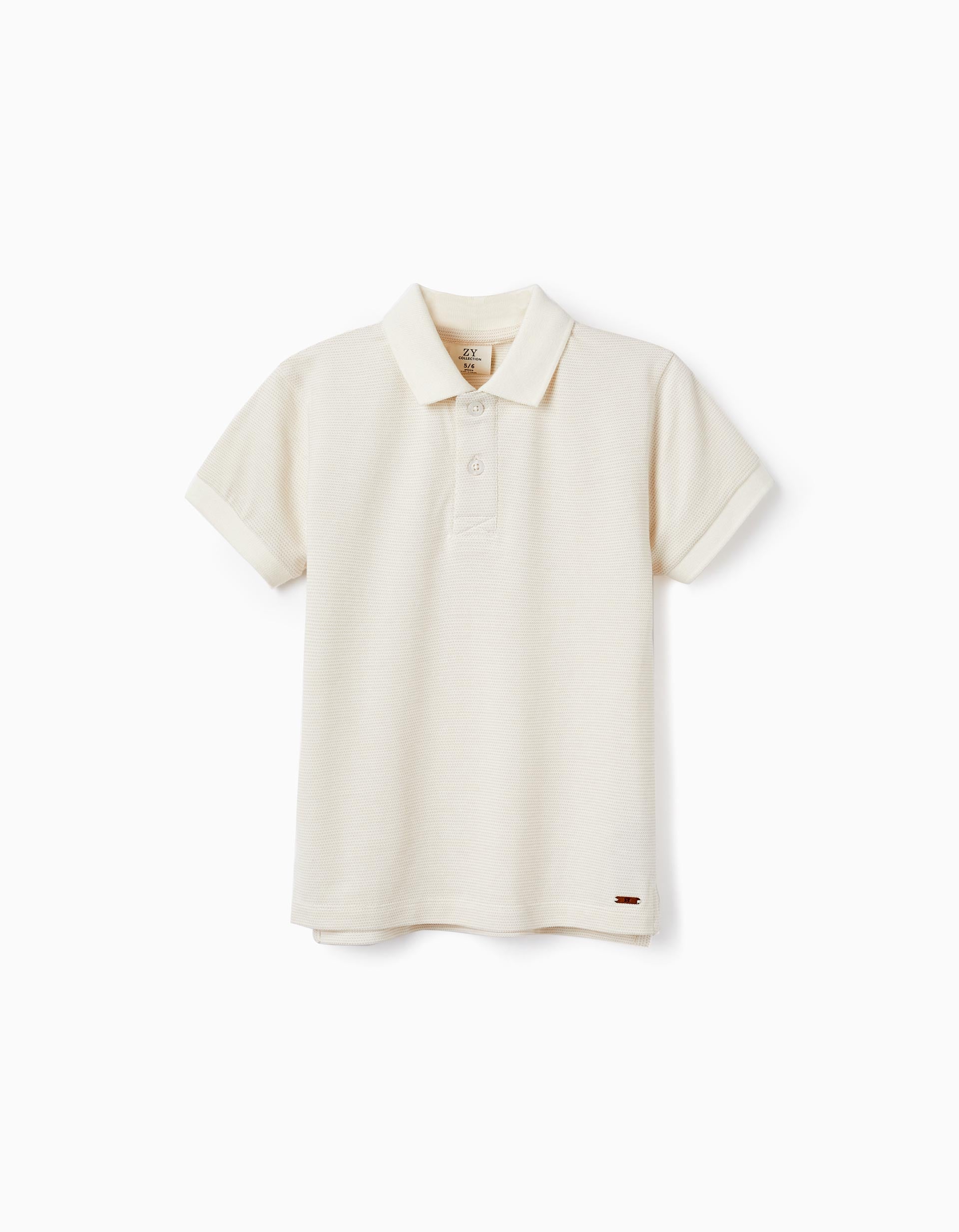 Cotton Pique Polo for Boys, White