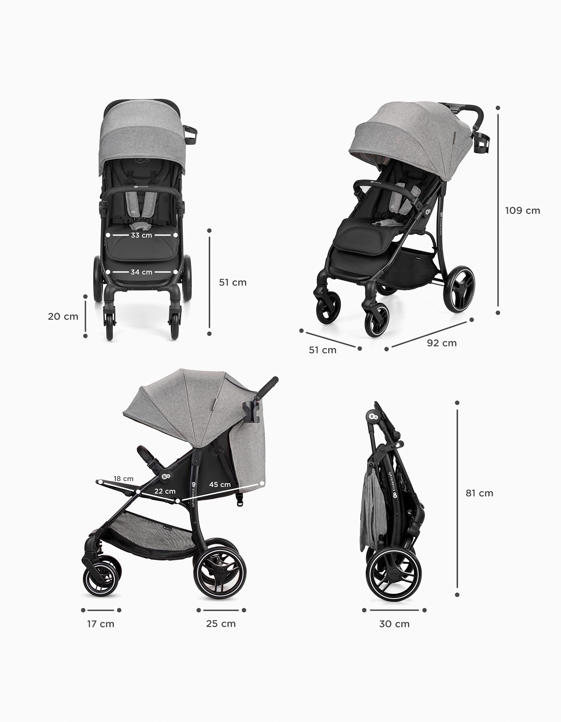 Carrinho De Passeio Kinderkraft Trig Grey 0M+