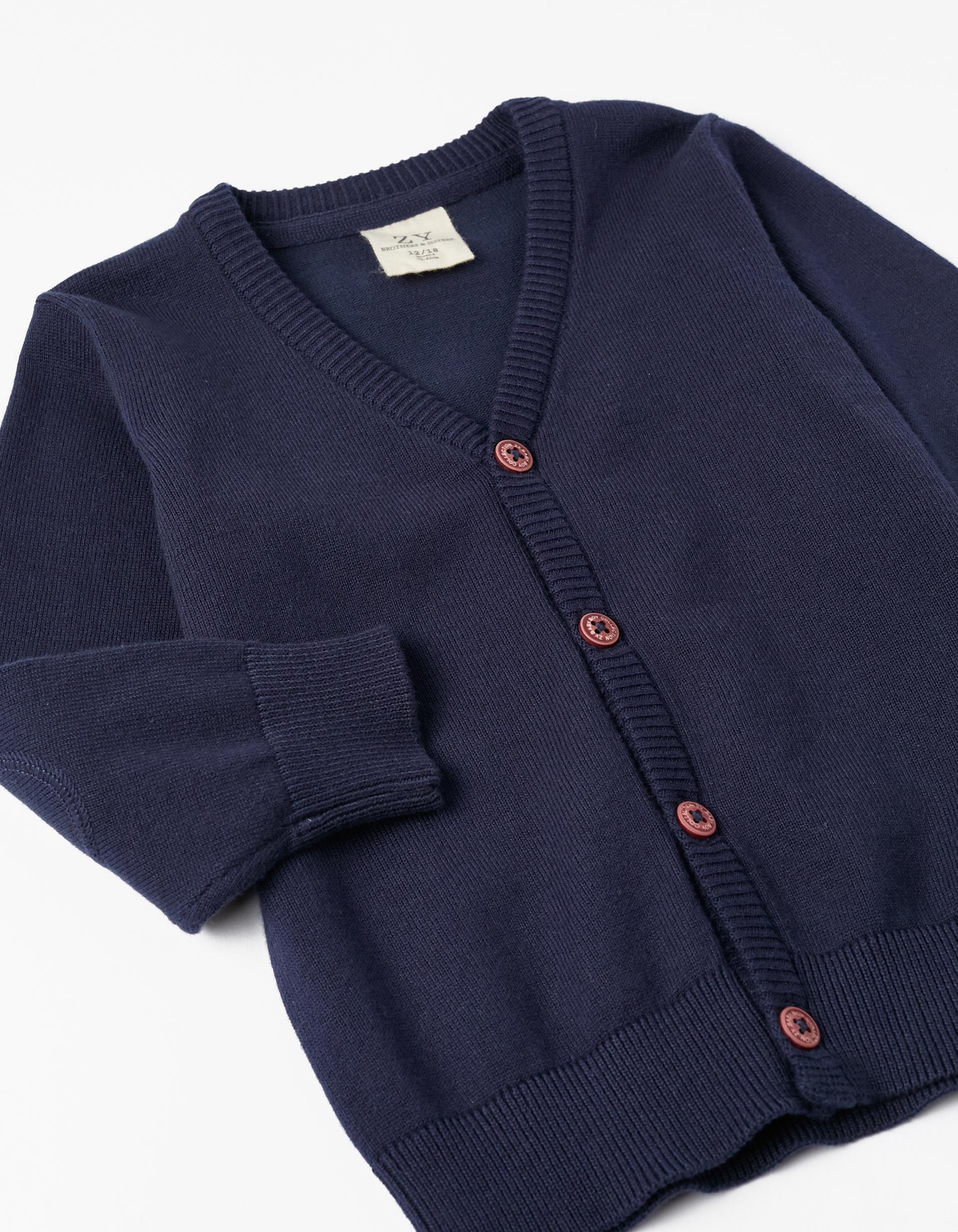 Knitted Cardigan with Elbow Patches for Baby Boys 'B&S', Dark Blue