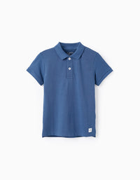 Polo en Piqué de Algodón para Niño, Azul Oscuro