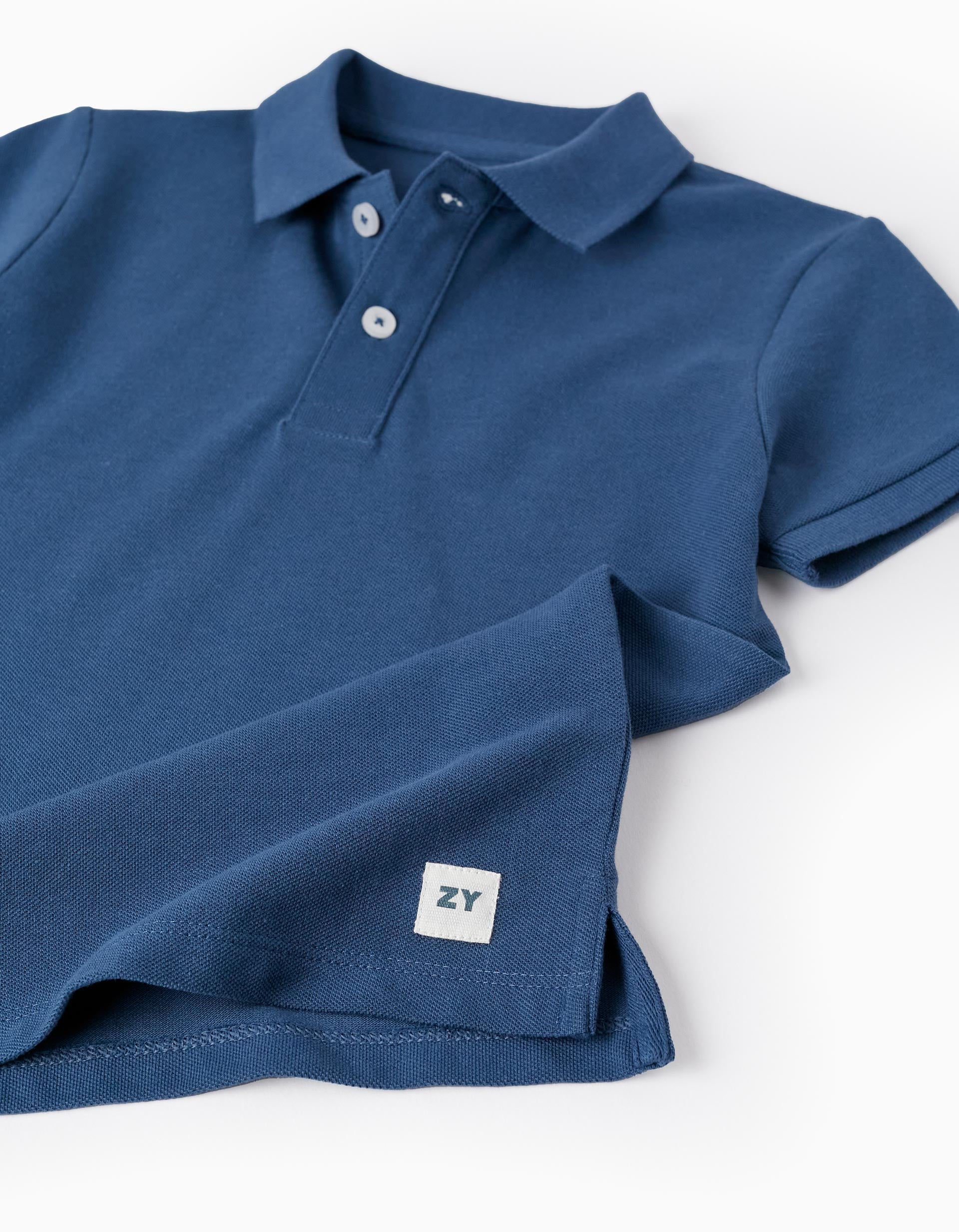 Polo in Cotton Piqué for Boys, Dark Blue