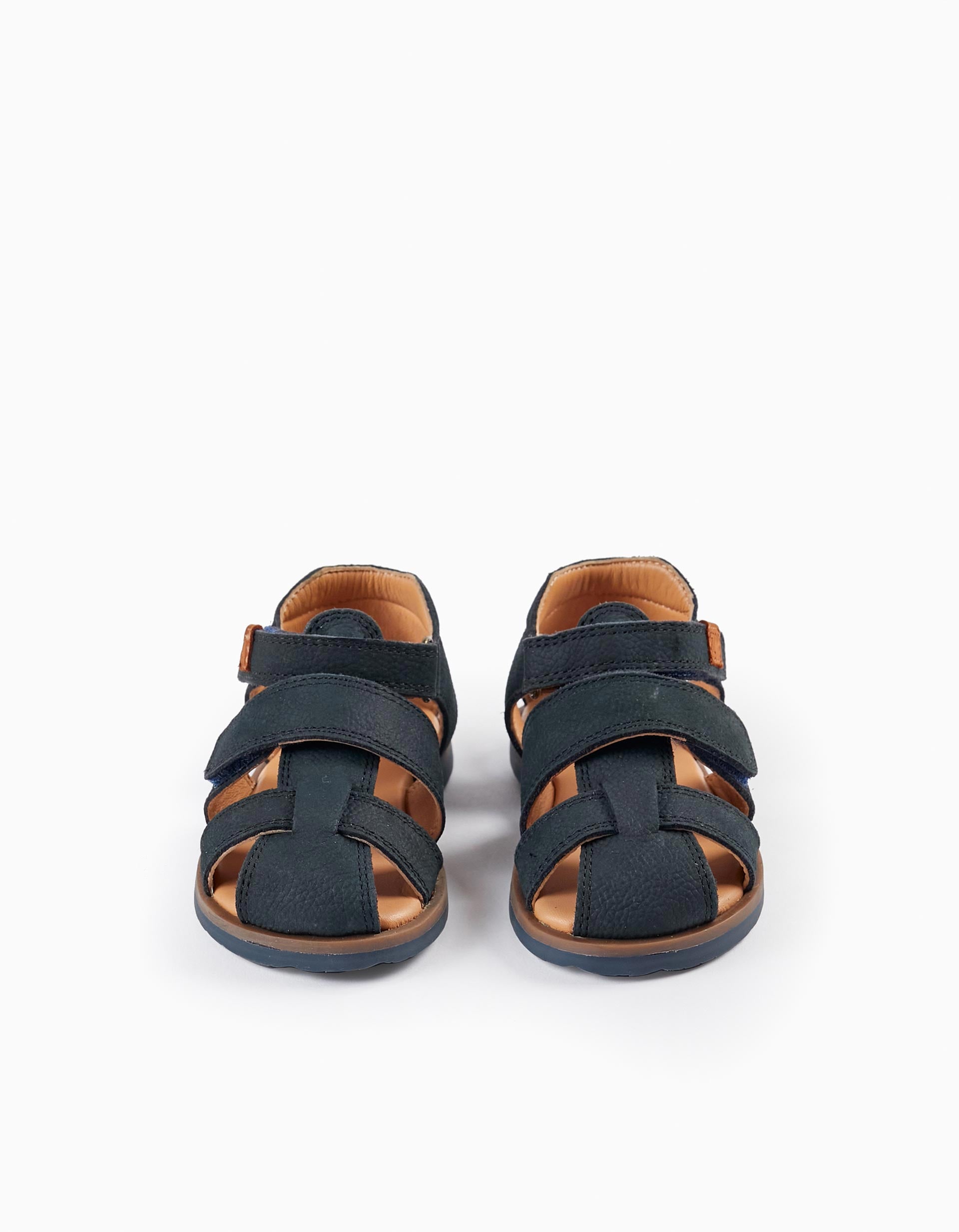 Leather Sandals with Straps for Baby Boys, Dark Blue