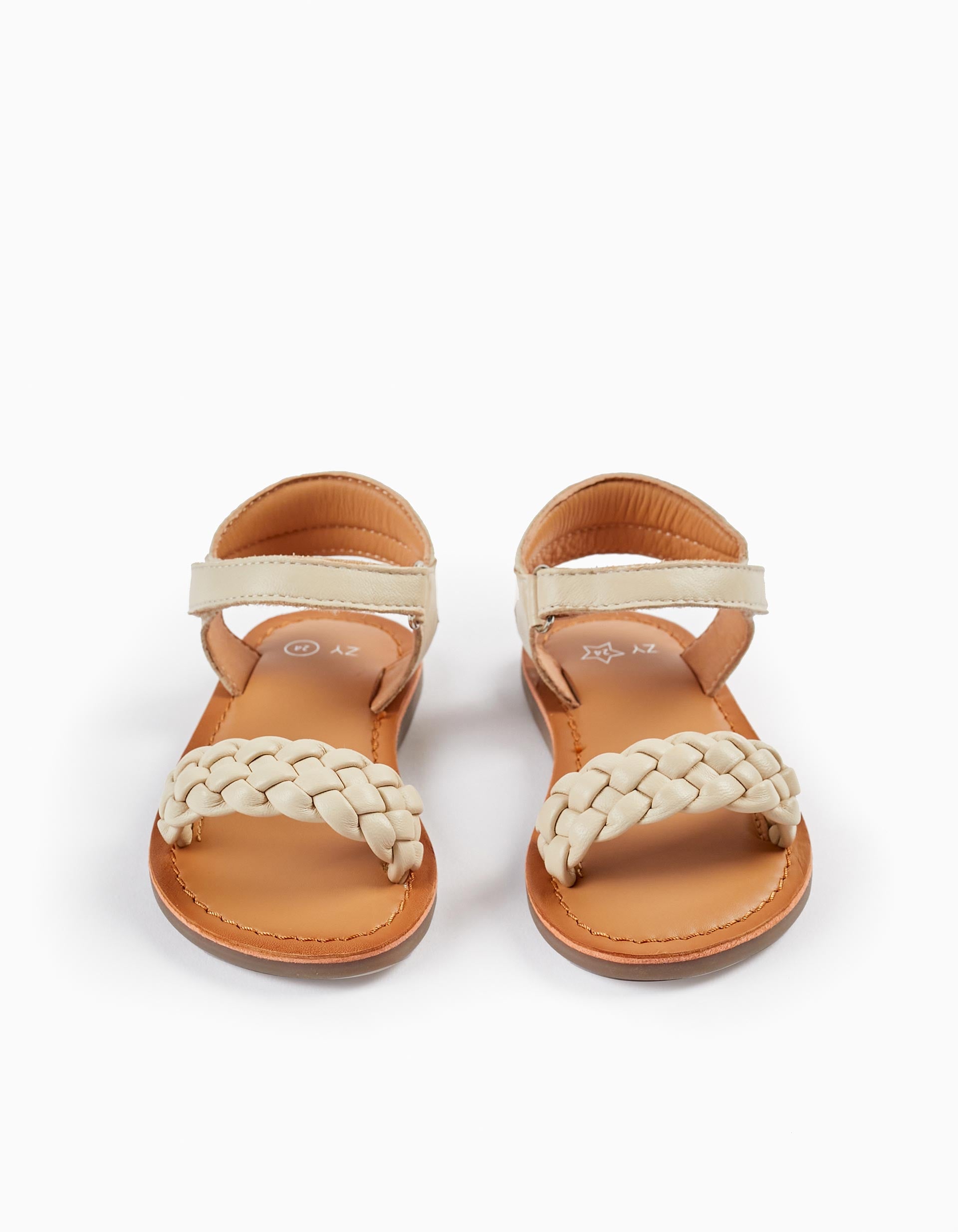 Leather Sandals for Baby Girls, Beige