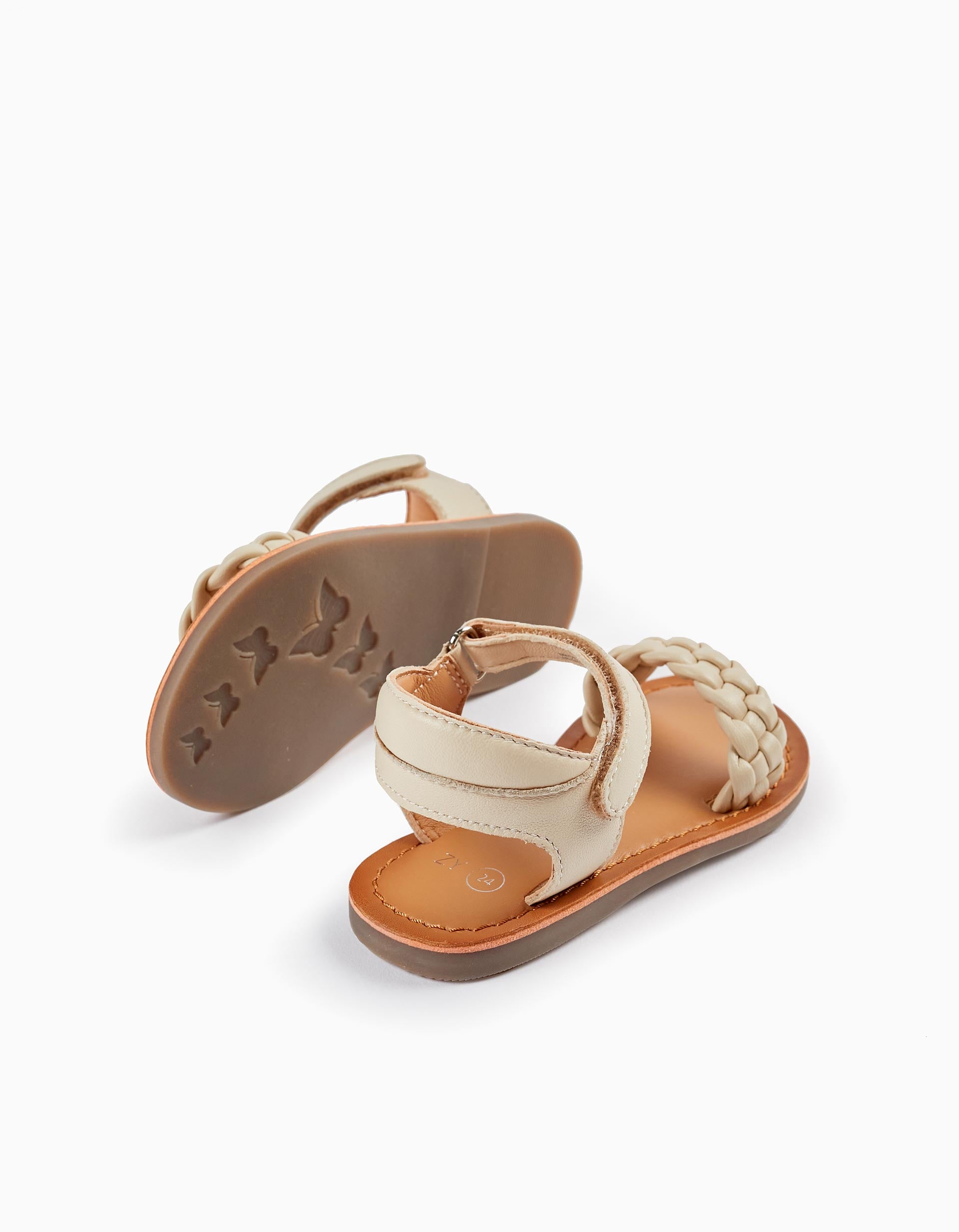 Leather Sandals for Baby Girls, Beige