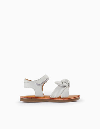 Sandales en cuir avec nœud pour bébé fille, Blanc