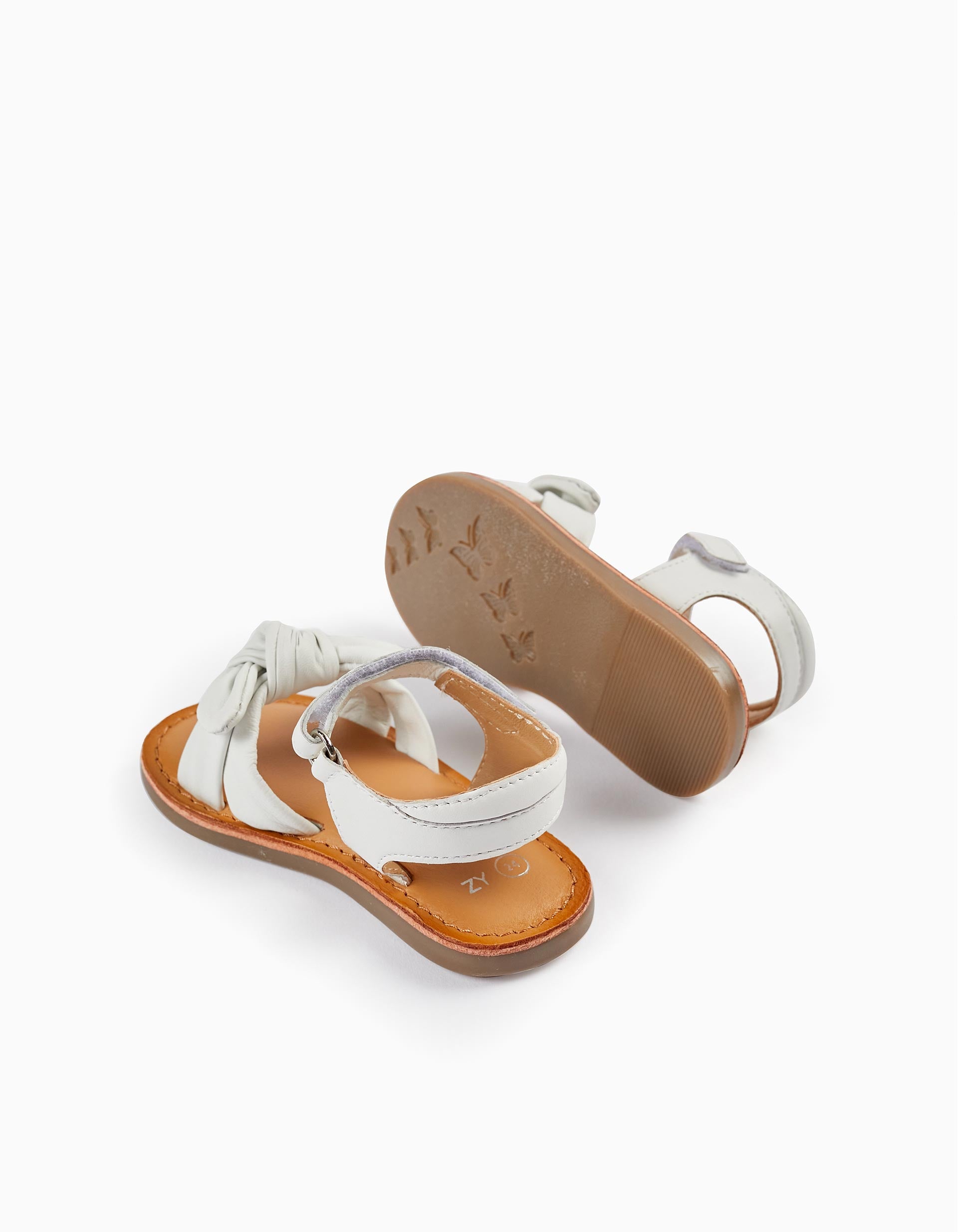 Leather Sandals with Bow for Baby Girls, White