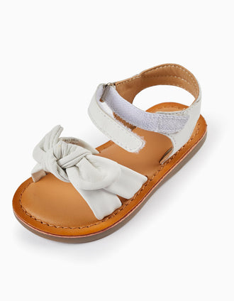 Sandálias de Pele com Laço para Bebé Menina, Branco