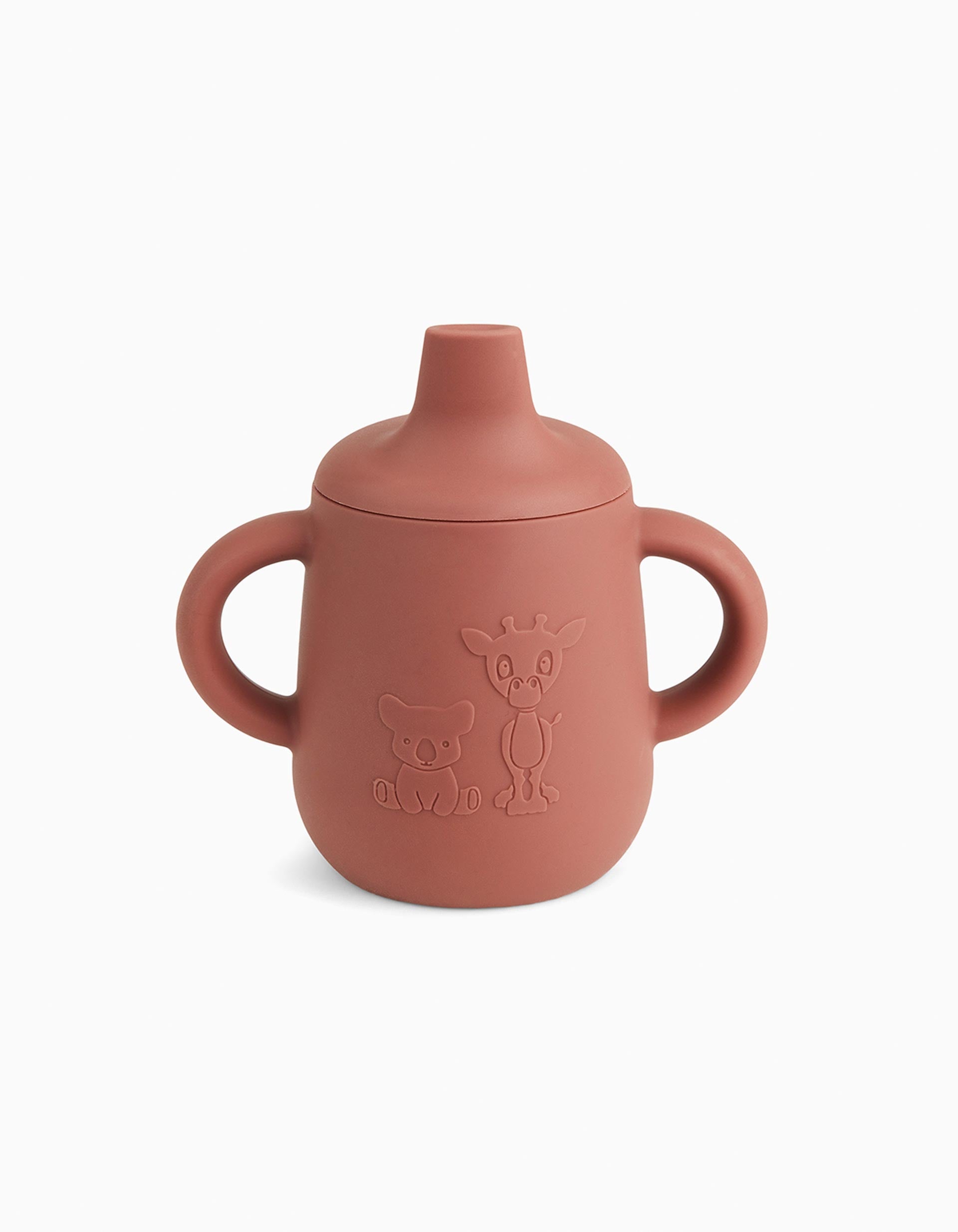 Copo De Aprendizagem De Silicone Com Tampa Terracota Nuuroo 140Ml 4M+