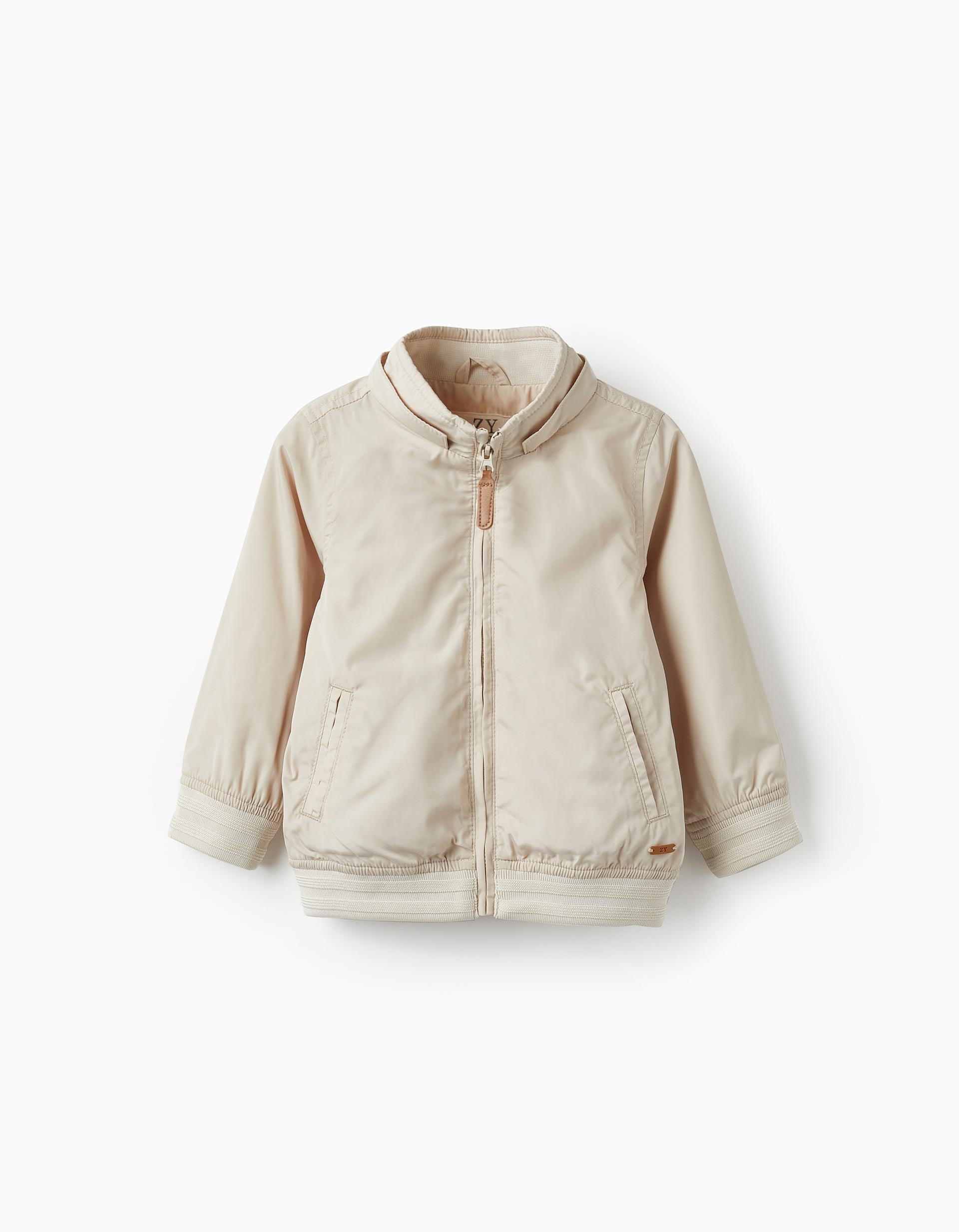 Hooded Jacket with Removable Hood for Baby Boy, Beige