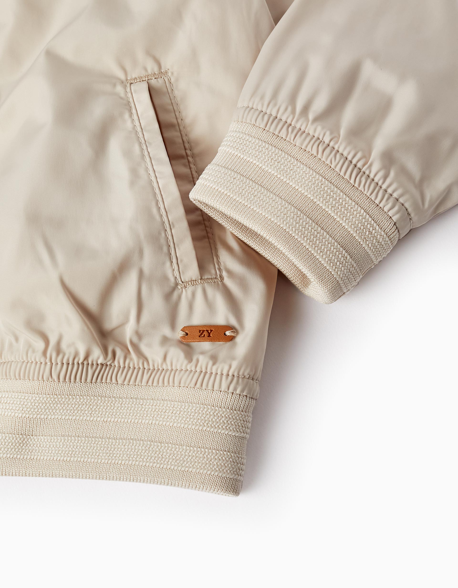 Hooded Jacket with Removable Hood for Baby Boy, Beige