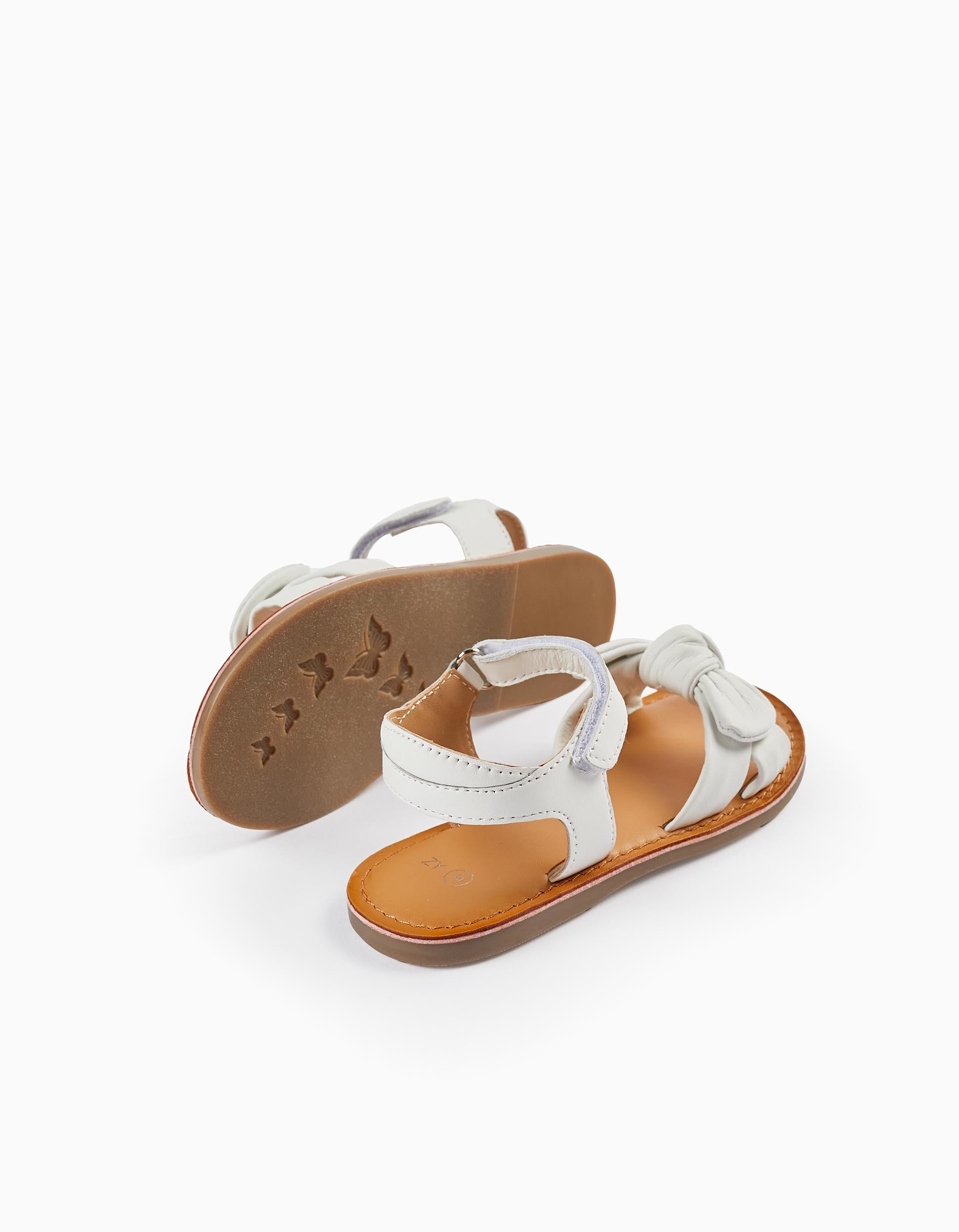 Leather Sandals with Bow for Girls, White