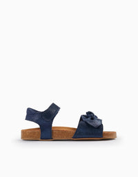 Sandales en cuir avec paillettes et nœud pour fille, Bleu Foncé