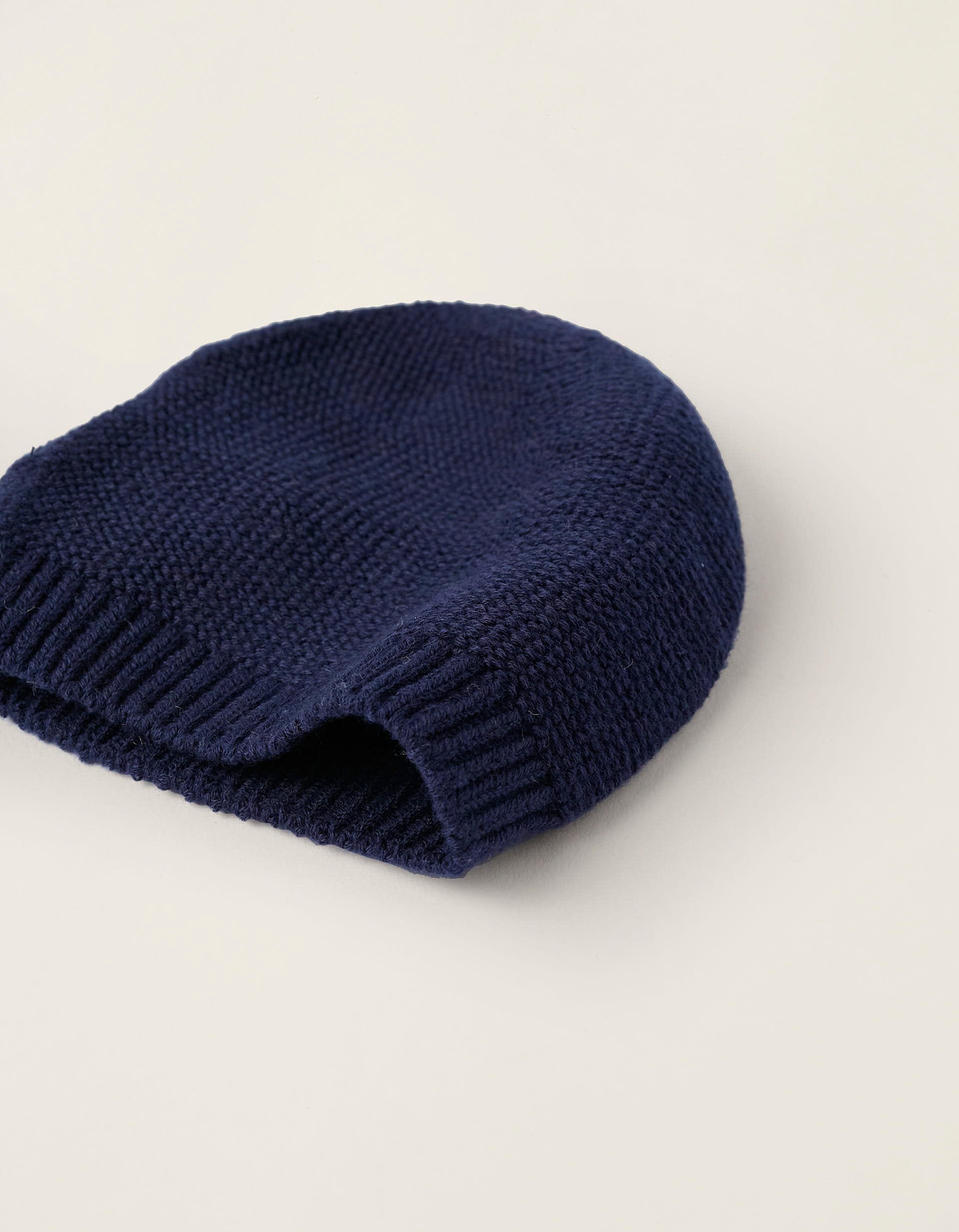 Beanie + Knitted Gloves for Newborn Girls, Dark Blue