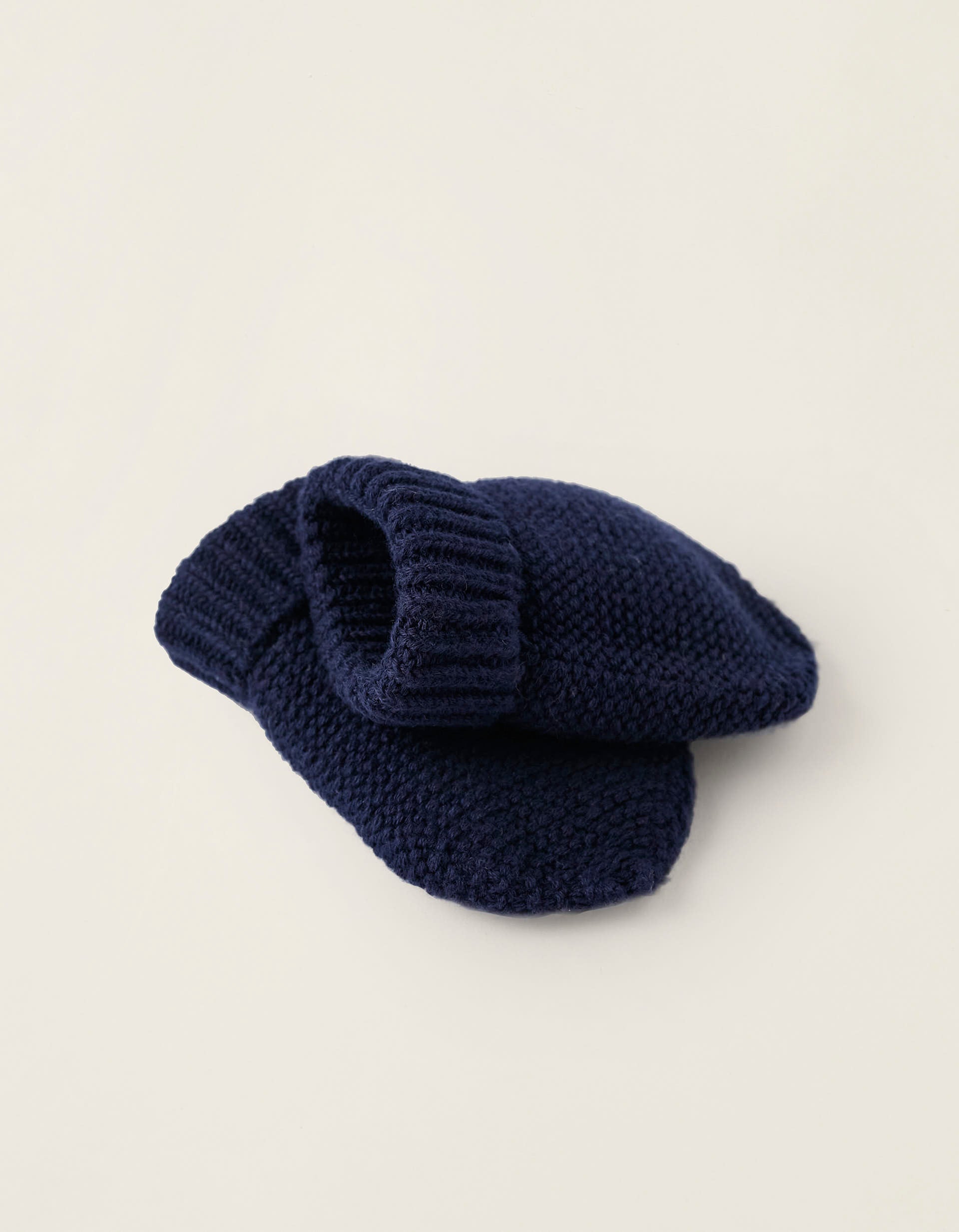 Beanie + Knitted Gloves for Newborn Girls, Dark Blue