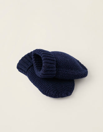 Bonnet + Gants en Maille pour Nouveau-Né, Bleu Foncé