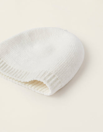 Gorro + Guantes de Punto para Recién Nacido, Blanco