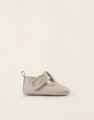 Chaussures en sergé pour nouveau-né, Gris Clair