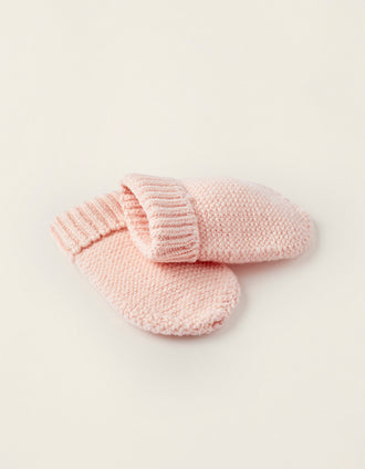 Gorro + Luvas em Malha para Recém-Nascida, Rosa