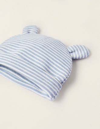 Pack 2 Gorros de Algodón para Recién Nacido, Azul/Blanco