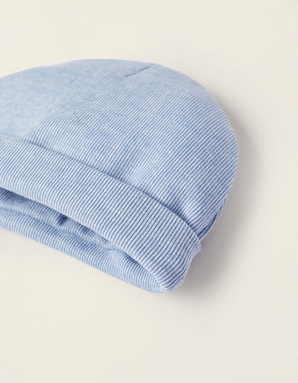 Pack 2 Gorros de Algodón para Recién Nacido, Azul/Blanco