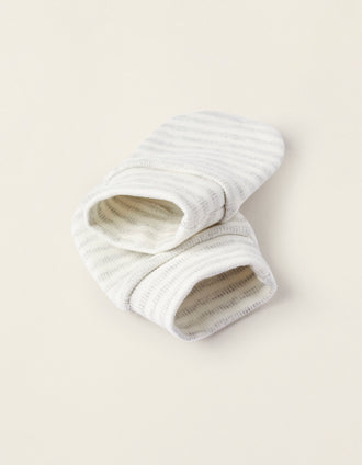 Bonnet avec Oreilles + Gants en Coton pour Nouveau-Né, Blanc/Gris