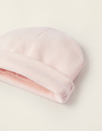 Pack 2 Gorros de Algodón para Recién Nacida, Rosa/Blanco