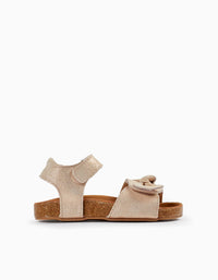 Sandalias de Cuero con Purpurina y Lazos para Bebé Niña, Beige Claro