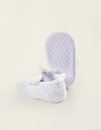 Sabrinas con Lazos y Bordado Inglés para Recién Nacida, Blanco