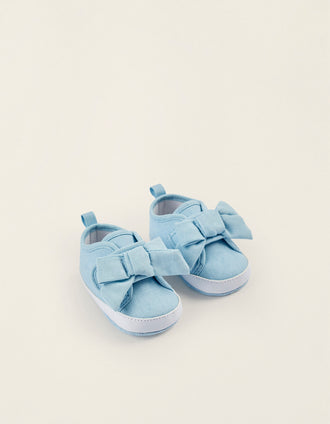 Zapatos con Lazo para Recién Nacida, Azul Claro