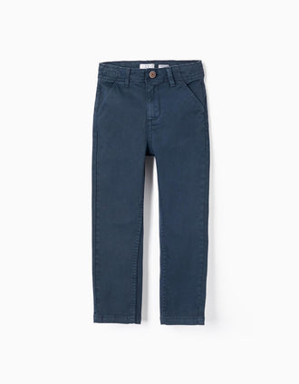 Calças Chino em Sarja de algodão para Menino 'Slim Fit', Azul Escuro