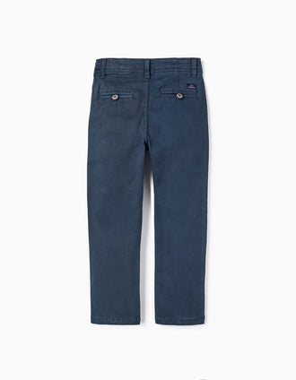 Calças Chino em Sarja de algodão para Menino 'Slim Fit', Azul Escuro