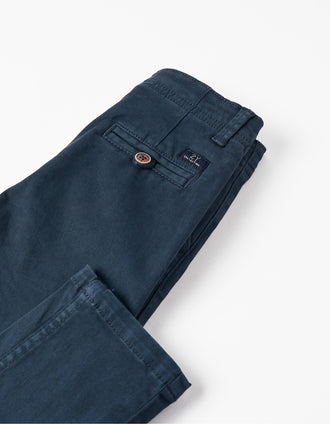 Calças Chino em Sarja de algodão para Menino 'Slim Fit', Azul Escuro