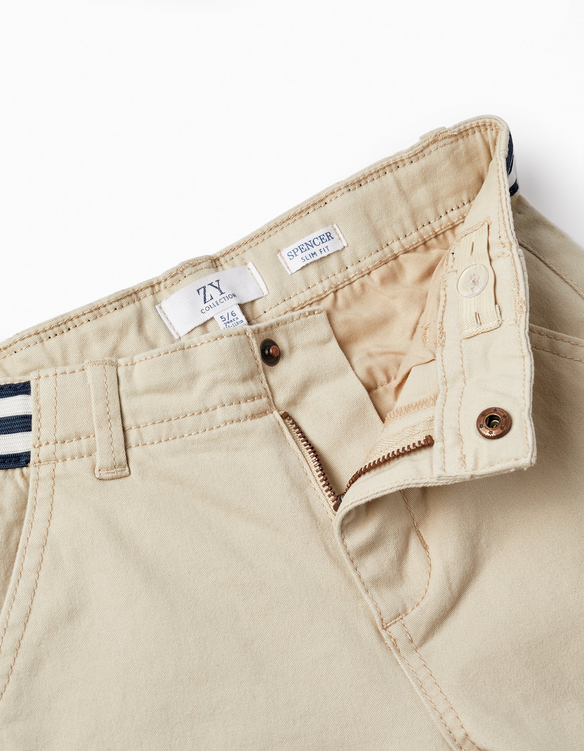 Cotton Twill Trousers for Boys 'Slim Fit', Beige